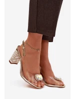 Průhledné sandály na sloupku s krystaly D&A MR52-239 zlaté