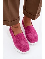Dámské mokasiny z přírodního semiše na platformě model 22069604 Fuchsiová - VINCEZA