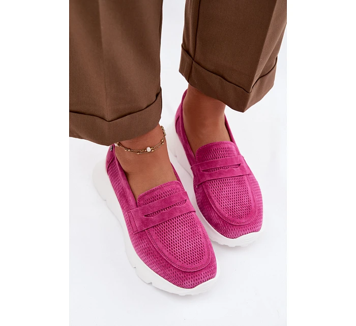 Dámské mokasiny z přírodního semiše na platformě model 22069604 Fuchsiová - VINCEZA