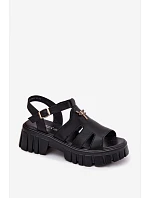 Kožené dámské sandály na platformě s  Černé model 22126021 - VINCEZA