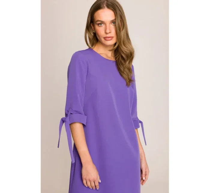 Šaty áčkového střihu s rukávy fialové model 20966065 - STYLOVE