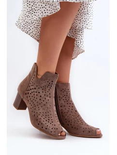 Dámské prolamované eko semišové boty na vysokém podpatku s otevřenou špičkou Hnědá Halania