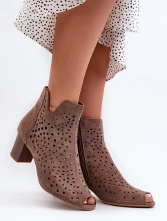 Dámské prolamované eko semišové boty na vysokém podpatku s otevřenou špičkou Hnědá Halania