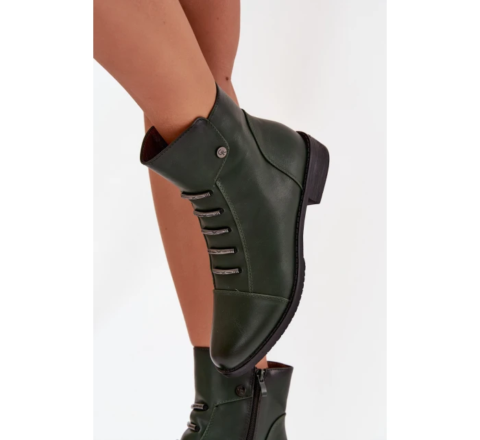 Zateplené dámské boty na plochém podpatku zelené Labise Zateplené dámské boty na plochém podpatku zelené Labise