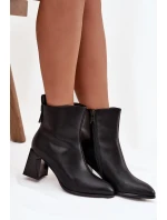 Dámské zateplené kotníkové boty na sloupku z pravé kůže – černé Vinceza Dámské zateplené kotníkové boty na sloupku z pravé kůže – černé Vinceza