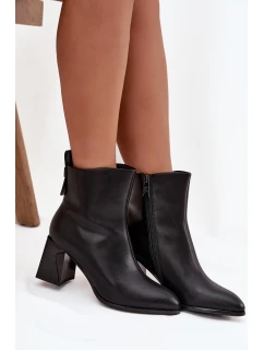 Dámské zateplené kotníkové boty na sloupku z pravé kůže – černé Vinceza