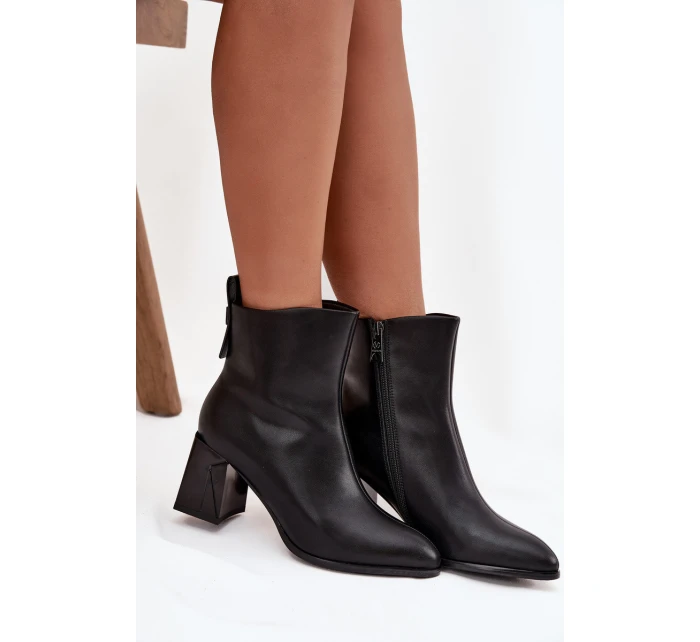Dámské zateplené kotníkové boty na sloupku z pravé kůže – černé Vinceza Dámské zateplené kotníkové boty na sloupku z pravé kůže – černé Vinceza