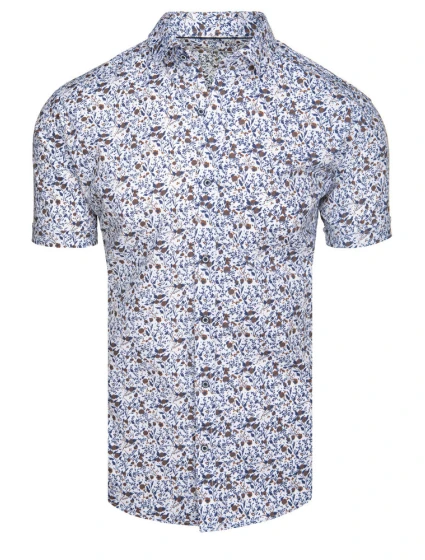 Pánská vzorovaná košile s krátkým rukávem bílá FashionStreet KX1075 Pánská vzorovaná košile s krátkým rukávem bílá FashionStreet KX1075