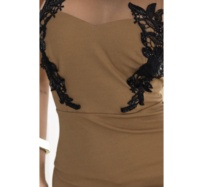 Dlouhé šaty ve tvaru mořské s černou krajkou a síťovinou model 21241688 - kocula