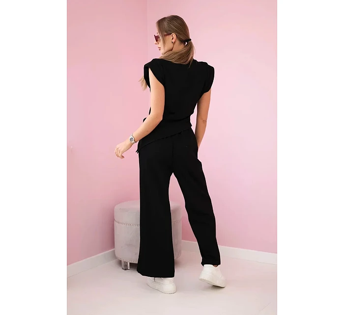 Komplet asymetrická halenka + kalhoty černý