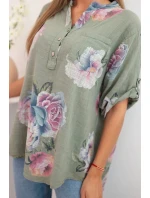 Dámská bavlněná halenka s květinovým vzorem khaki Dámská bavlněná halenka s květinovým vzorem khaki