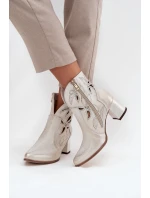 Kožené Prolamované Dámské Kotníkové Boty Na Podpatku  Zlatý model 21713208 - Zazoo