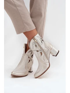 Kožené Prolamované Dámské Kotníkové Boty Na Podpatku  Zlatý model 21713208 - Zazoo