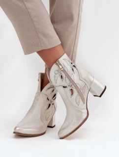 Kožené Prolamované Dámské Kotníkové Boty Na Podpatku  Zlatý model 21713208 - Zazoo