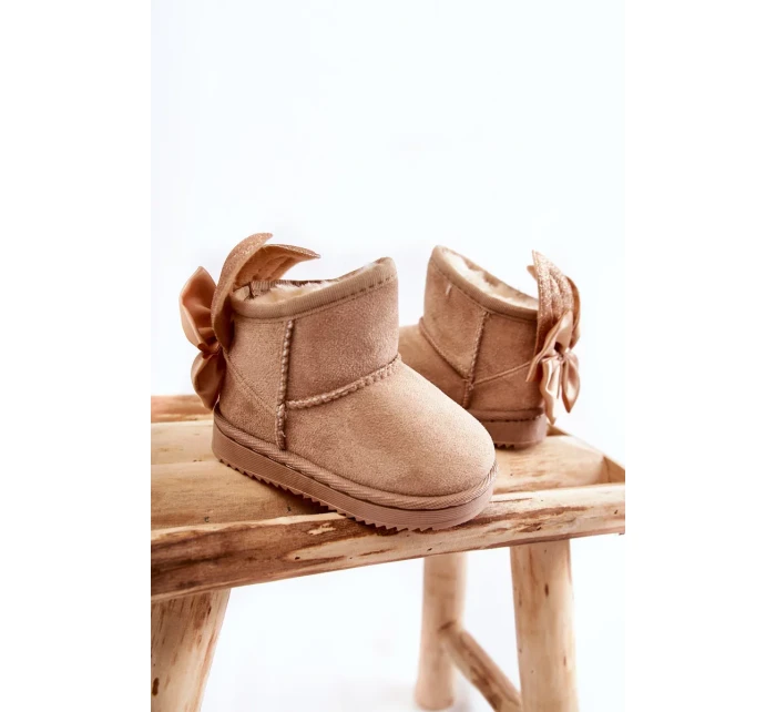 Dívčí teplé sněhule s mašlemi Béžove Meriva