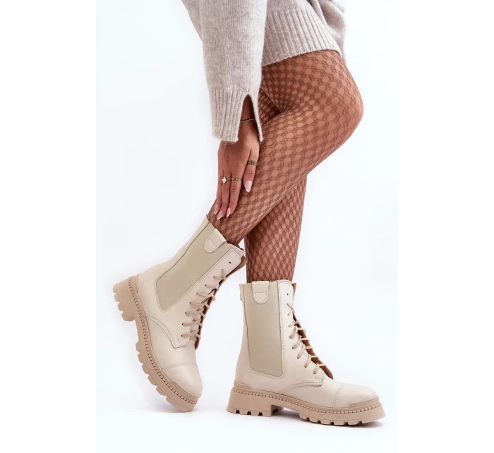 Kožené dámské pracovní boty šněrovací světle béžová Nicole Kožené dámské pracovní boty šněrovací světle béžová Nicole