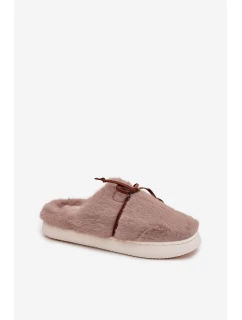 Dámské chlupaté papuče s kokardkou – khaki Minella