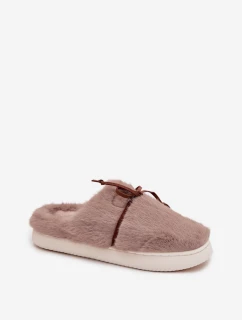 Dámské chlupaté papuče s kokardkou – khaki Minella