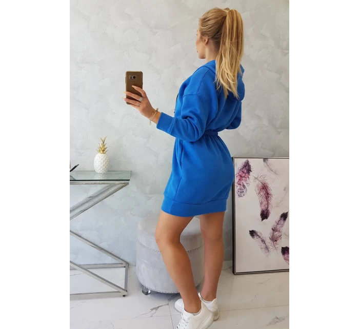 Zateplené šaty s kapucí chrpově modré Zateplené šaty s kapucí chrpově modré