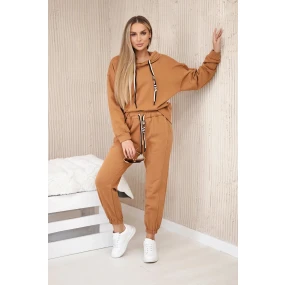 Bavlněná mikina s kapucí + kalhoty velbloud