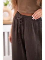 Mušelínové kalhoty se širokou nohavicí hnědý