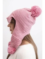 Dámská zimní čepice s vlnou a kšiltem a pompony K475 růžová Dámská zimní čepice s vlnou a kšiltem a pompony K475 růžová