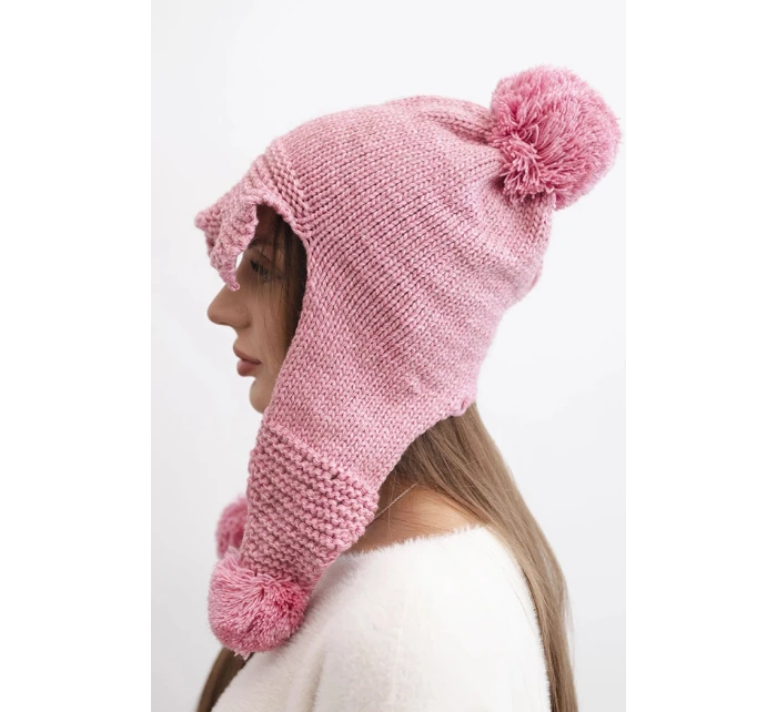 Dámská zimní čepice s vlnou a kšiltem a pompony K475 růžová Dámská zimní čepice s vlnou a kšiltem a pompony K475 růžová