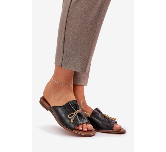 Kožené Ploché Elegantní Pantofle S Mašlí Lewski model 21684473 Černé - Boto Kožené Ploché Elegantní Pantofle S Mašlí Lewski model 21684473 Černé - Boto