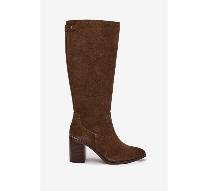 Dámské kozačky z přírodního semiše vyhřívané s podpätkem Sergio Leone KZ25668-S olivové