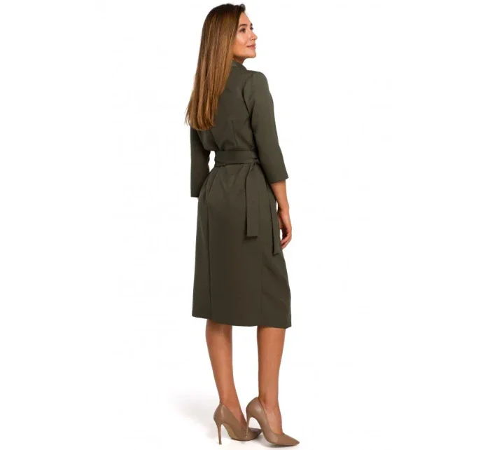model 18002174 Zavinovací šaty s vázáním khaki barva - STYLOVE