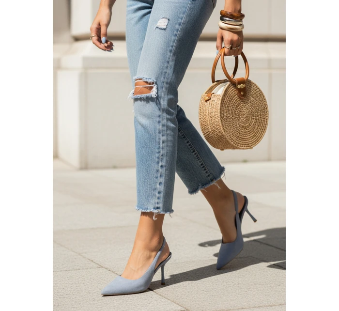 Dámské semišové jehlové boty s otevřeným podpatkem modré FashionStreet ZY1374 Dámské semišové jehlové boty s otevřeným podpatkem modré FashionStreet ZY1374