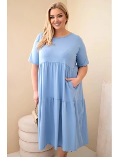 Dámské bavlněné šaty Plus Size s krátkým rukávem a volánem džínová