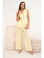 Dámský komplet s vázanou halenkou a širokými kalhotami žlutý