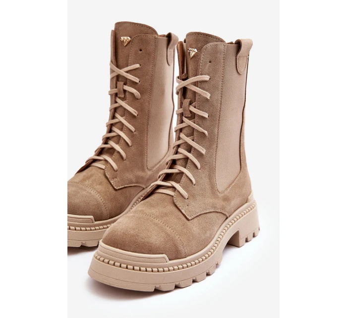 Dámské Vyšívané Kožené Boty Bežové Nicole 2836 Dámské Vyšívané Kožené Boty Bežové Nicole 2836