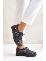 Zazoo 2973 Kožené Polobotky Na Platformě S Děrováním Černé