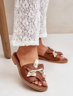 Pantofle S Dekorací Přírodní Kůže Zazoo 3574/Z Camel