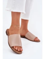 Dámské Kožené Hladké Pantofle Béžové model 21701724 - EVENTO