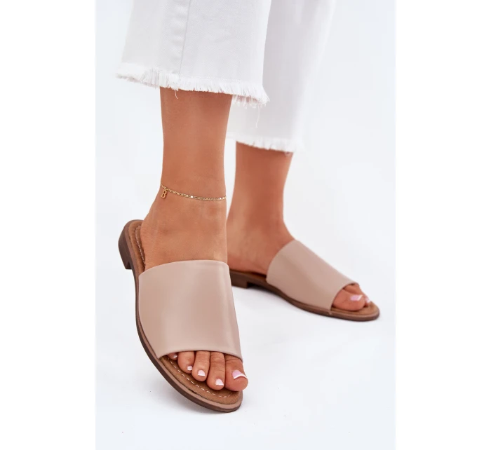 Dámské Kožené Hladké Pantofle Béžové model 21701724 - EVENTO