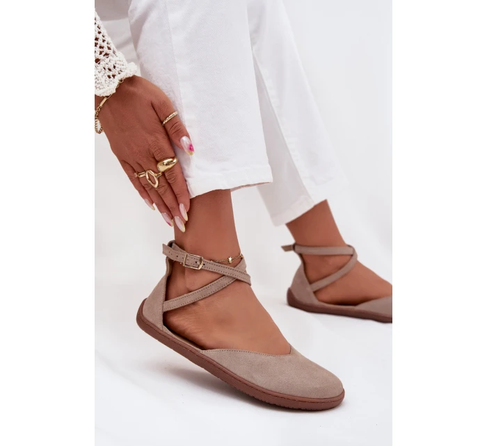 Dámské Semišové Baletky Barefoot S Pásky Zazoo 191 Šedé