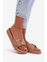 Dámské pantofle s zlatým sponou tmavě béžové Rosivana