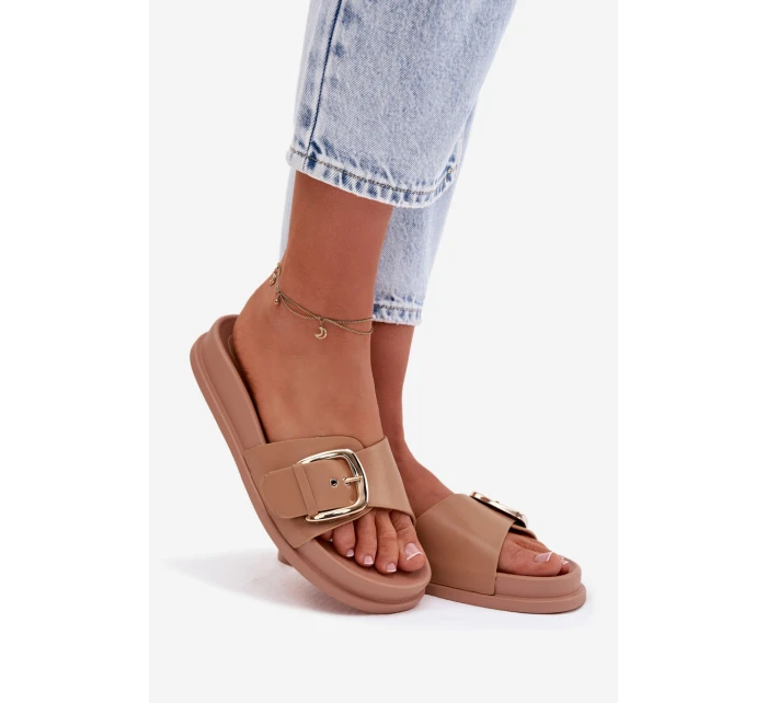 Dámské pantofle s zlatým sponou tmavě béžové Rosivana