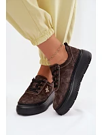 Kožené semišové dámské polobotky na platformě model 22133418 Čokoládové - VINCEZA