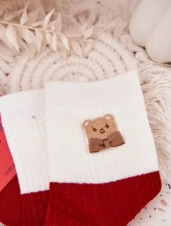 Dámské vánoční ponožky s medvídkem a mašlí – červené