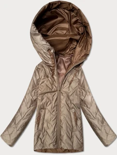 Pikowana kurtka damska z kapturem Goodlookin beżowa (B8596-12)