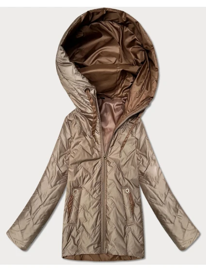 Pikowana kurtka damska z kapturem Goodlookin beżowa (B8596-12)