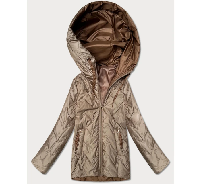 Pikowana kurtka damska z kapturem Goodlookin beżowa (B8596-12)