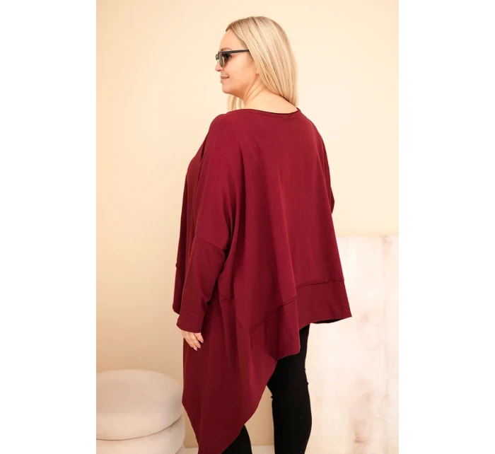 Dámská tunika Plus Size z bavlny s asymetrickým spodním lemem bordová Dámská tunika Plus Size z bavlny s asymetrickým spodním lemem bordová