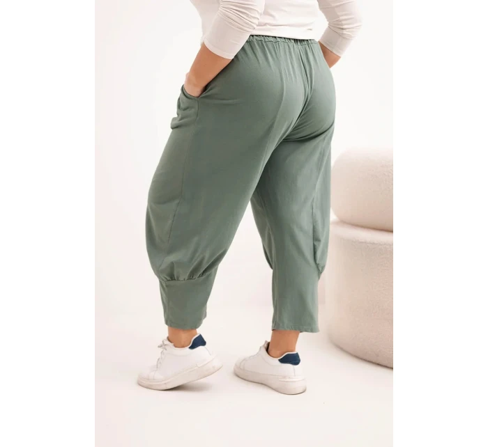 Dámské kalhoty Plus Size s nízkým sedem a gumou v pase khaki
