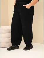 Dámské kalhoty bavlněné Plus Size manšestrové s gumou v pase a kapsami černé