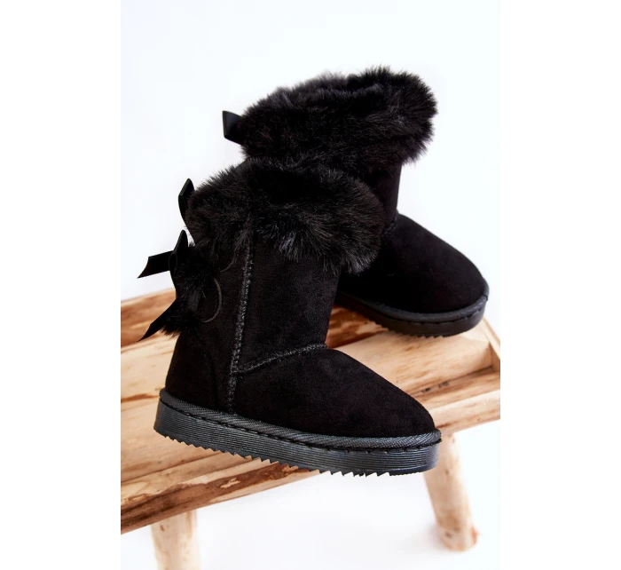 Dětské Teplé Sněhule Semišové s Mašlemi Černe Funky Dětské Teplé Sněhule Semišové s Mašlemi Černe Funky